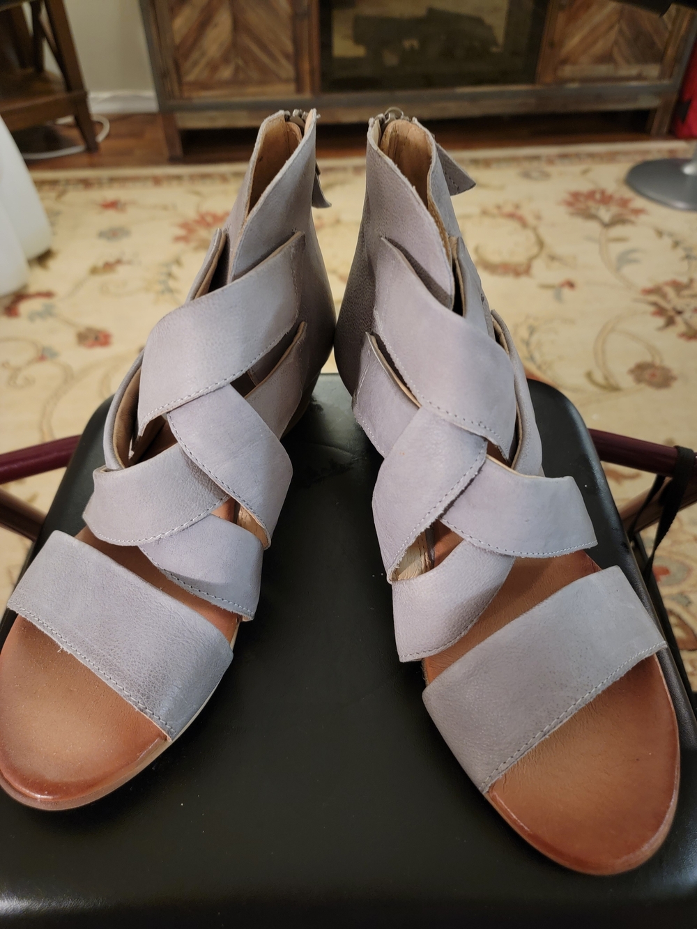 Women's Grey Leather Miz  Mooz  Strappy Sandals Size 11W